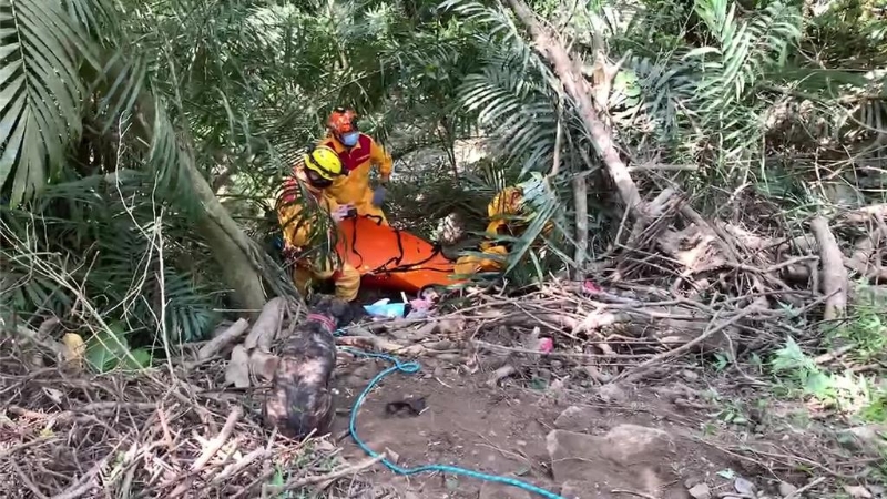 登山客遭落石砸中。