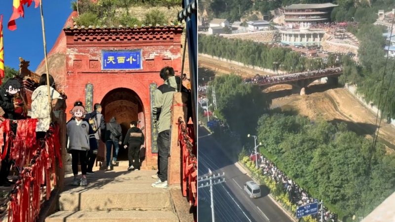 《黑神話：悟空》取景地之一的山西小西天昨日被游客逼爆。 影片截圖